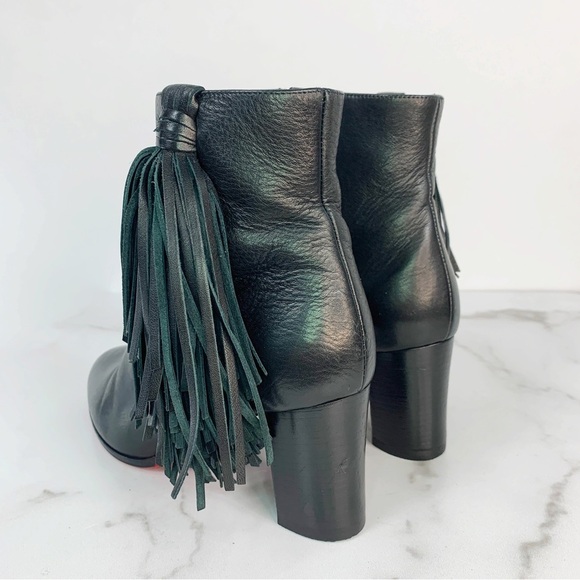 Christian Louboutin Jimmynetta Black Calfskin Leather Fringe Ankle Chelsea Boot - Picture 7 of 16